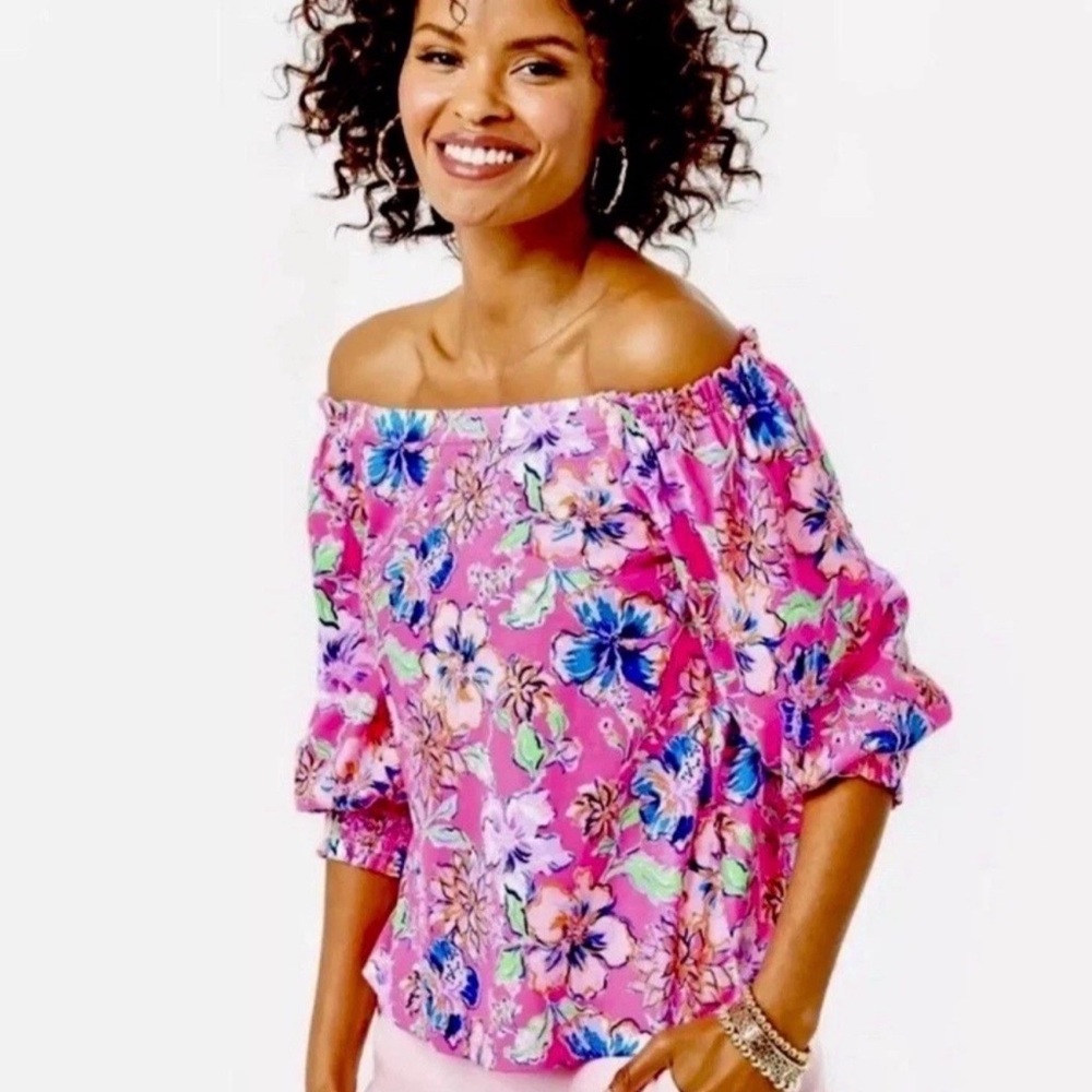 Lilly Pulitzer Pink Floral Off-Shoulder Blouse